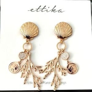 Ettika Seashell Coral & Coin Summer Drop Earrings 18K Gold